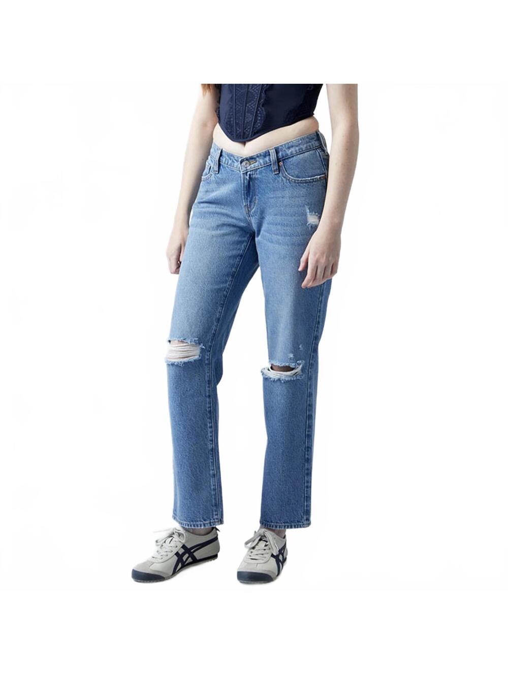 PacSun Eco Medium Indigo V-Dip Ripped '90s Straight Leg Jeans NWT Size 25